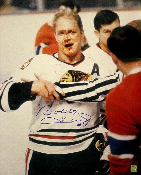 БОБИ ХЪЛ подписа снимка Чикаго Блекхоукс 16 x 20 - 79100 - Снимки на НХЛ с автограф