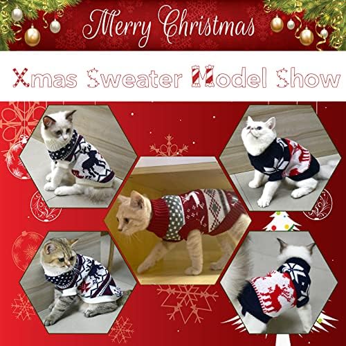 CooShou 3 бр. Коледен Костюм-Пуловер за Кучета, Коледен Трикотаж за Котки, Тъмно Сини, Бели и Червени Коледни Пуловери с