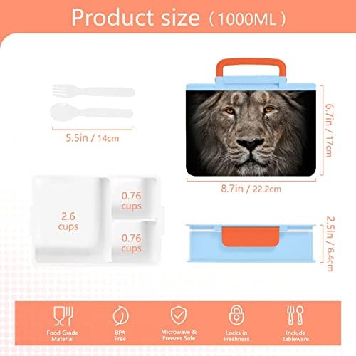 Кутия за Bento обяди с изображение на Лъв и животни ALAZA, Херметични Контейнери за обяд, които не съдържат BPA, с вилица