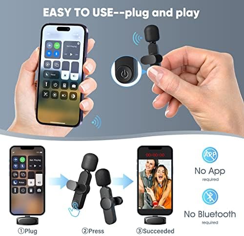 Oleciya Безжичен петличный микрофона на ревера за iPhone, iPad, 2.4 Ghz, plug Безжичен микрофон-клипса Plug & Play за