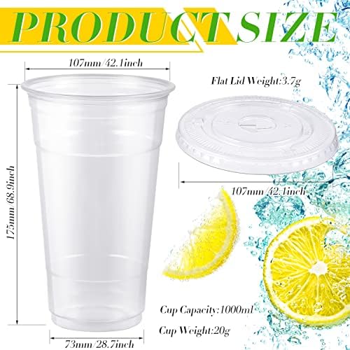 [100 Комплекти] Кристално Чисти Пластмасови Чаши с капак за Еднократна употреба PET Пластмасови Чаши за Студени