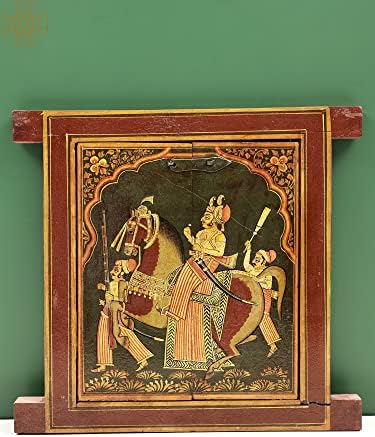Екзотична Индия 13 Ръчно Рисувани Цар, възседнал Кон Джароха (Прозорец) | Ръчна изработка от Дърво