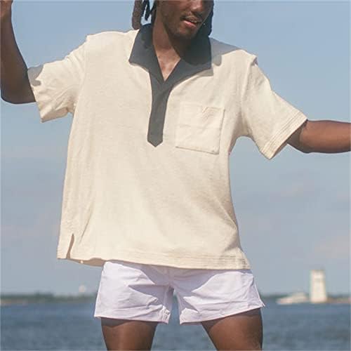 Maiyifu-GJ Мъжки Свободна Ежедневни Тениска С Ревери, Удобни Памучни Тениски с къс ръкав и Мек Джоб И яка