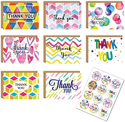 Благодарствени картички Lannso с крафт-конвертами и съответните стикери, 16 парчета, с размери 4x6 инча, идеални