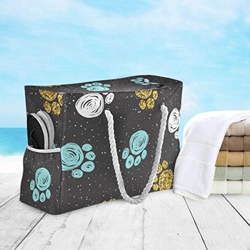 Чанта за пазаруване ALAZA Colorful Dog Paw Beach Toy Чанта за плаж, Душ Кабина, Плувен басейн