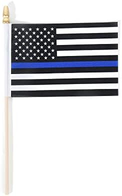 12 Опаковки Тънки сини Линии Полицай Малък Мини-американското знаме на Дървена клечка, Полицейски Знамена в чест