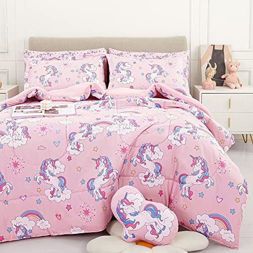 Mooreeke/ Комплект спално бельо с детско одеало Twin Size за момичета, Легло от 6 теми в пакет с Накладки, Комплект Чаршафи,