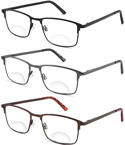 HOTJOJO, 3 опаковки Бифокальных очила за четене за мъже, Заключващи синя светлина компютърни ридеров, Защищающих от ултравиолетови