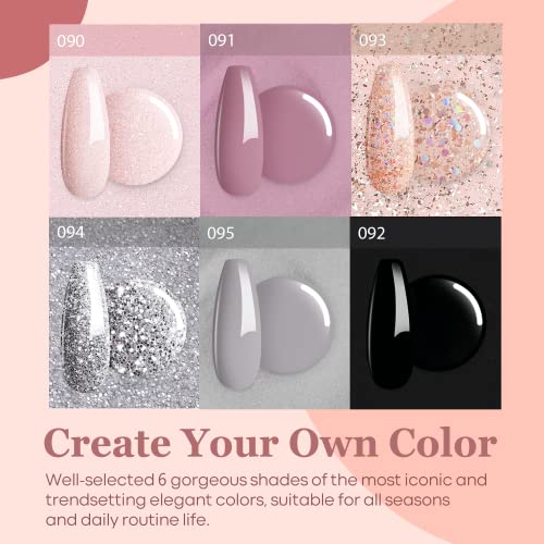 Modelones 6 Цвята, Определени за прах за нокти, 12 бр., Определени за прах за нокти с пайети Телесен Розов цвят, Набор от Течна