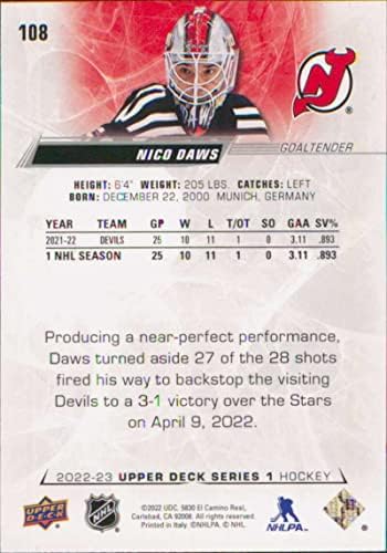 2022-23 Горната палуба #108 Нико Доуз Ню Джърси Дэвилз Серия 1 Хокейна карта НХЛ