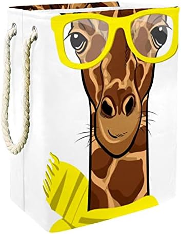 Забавен Жираф В Жълтите Очила, Голяма Кошница за дрехи С Удобна дръжка За Носене, Водоустойчива Сгъваема Кошница