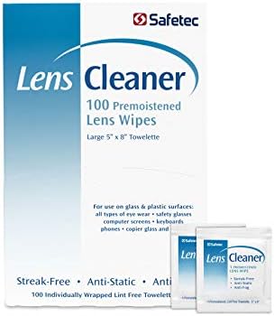 Кърпички за почистване на лещи и очила Safetec, предварително навлажнени кърпички (2 опаковки по 100 карата - 200 кърпички за почистване)
