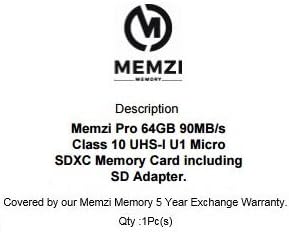 MEMZI PRO 64 GB Class 10 90 MB/s. Карта памет Micro SDXC с SD адаптер за Samsung Galaxy Tab S2 9,7/8,0 и Nook tablet PC S2