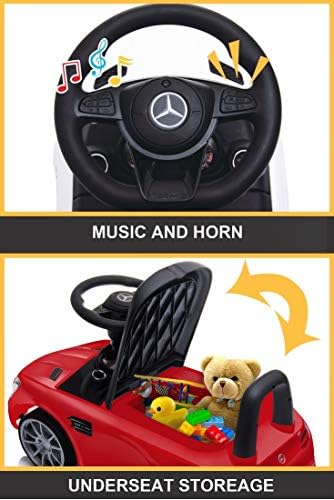 Лиценз детски луксозни автомобили Mercedes AMG GT 2-в-1 Rock Колела, играчка на пишеща машина-толкачка за деца, от етаж на етаж, с волана колело, звуков сигнал, музика, Широка с?