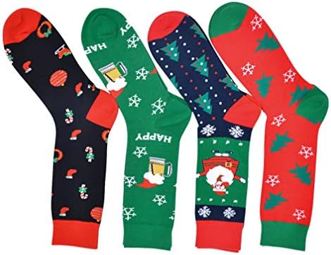 Amosfun Дамски Чорапи, 4 Двойки Коледни Чорапи, Празнични Зимни Чорапи, Памучни Чорапи, Празнични Необичайни Чорапи