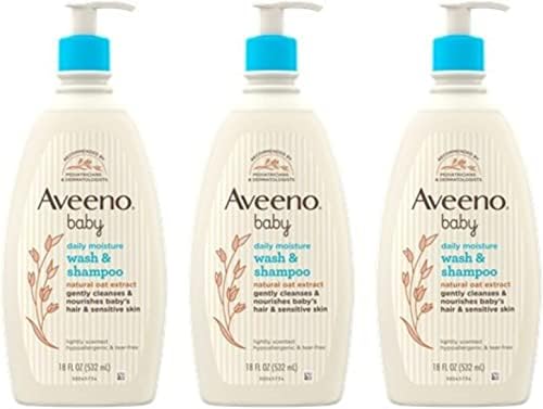 Aveeno Baby Daily Moisture Нежно средство за измиване и шампоан за вана с натурален екстракт от овес кучешка кожа, хипоалергенни