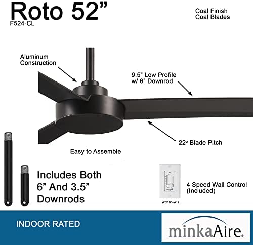 52-Инчов вентилатор на тавана на SHIN-AIRE F524-CL Roto с 3 остриета и допълнителен 3,5-инчов долната пръчка в въгледобивната