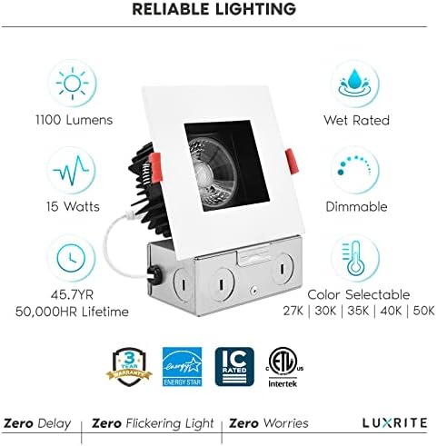 Встраиваемое led осветление LUXRITE площ от 4 инча с разпределителната кутия, 15 W, 5 цвята за избор, 2700-5000 До
