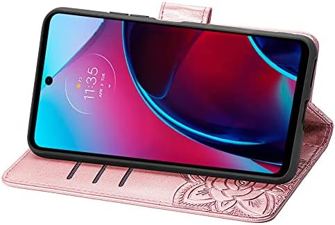 BICHONG е Съвместим с Motorola Moto G 5G 2022, една Чанта-портфейл за жени, Кожен Флип-фолио с магнитна поставка и държач за карти, Защитен калъф за Мото G 5G 2022, пеперуда, Розово зла?