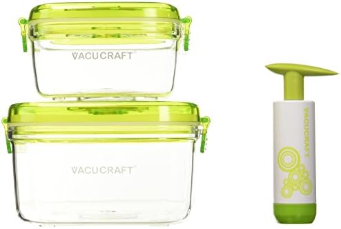 Пластмасови контейнери за съхранение на храна Vacucraft с затегнати капачки - Квадратни - 3 опаковки - напълно