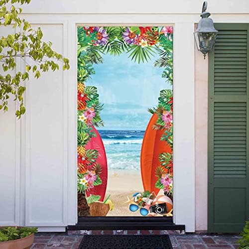 Годишният Тропически Плаж Врата Банер Доставка Плажната Мивка Хавай Сини Морски Цвете Снимка Фон детски Рожден Ден Детски