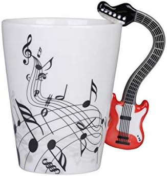 Керамични Кафеена Чаша С Музикални Ноти JJHUA Тегло 13,5 Грама, Чаша за Чай, Червена Електрическа китара