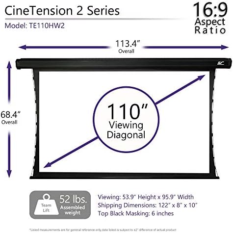 Elite Screens CineTension 2, 110-инчов екран с диагонал на екрана 16:9, 4K/8K с електрически прибиращи екран, TE110HW2
