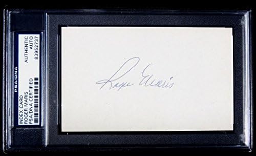 Подпис на Роджър Марис - визитка размер 3x5 инча с автограф и автентичността на PSA / ДНК - Ню Йорк Янкис - † 1985 г. - Издълбани