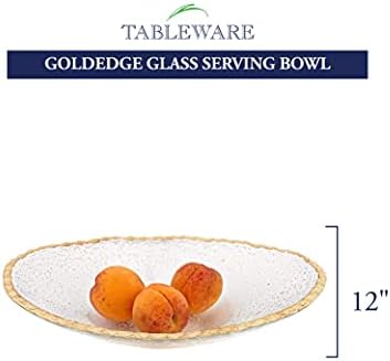 Стъклена Сервировочная купа Badash Goldedge - Декоративна Стъклена купа с овална форма 12 x 8 ръчно изработени със злато