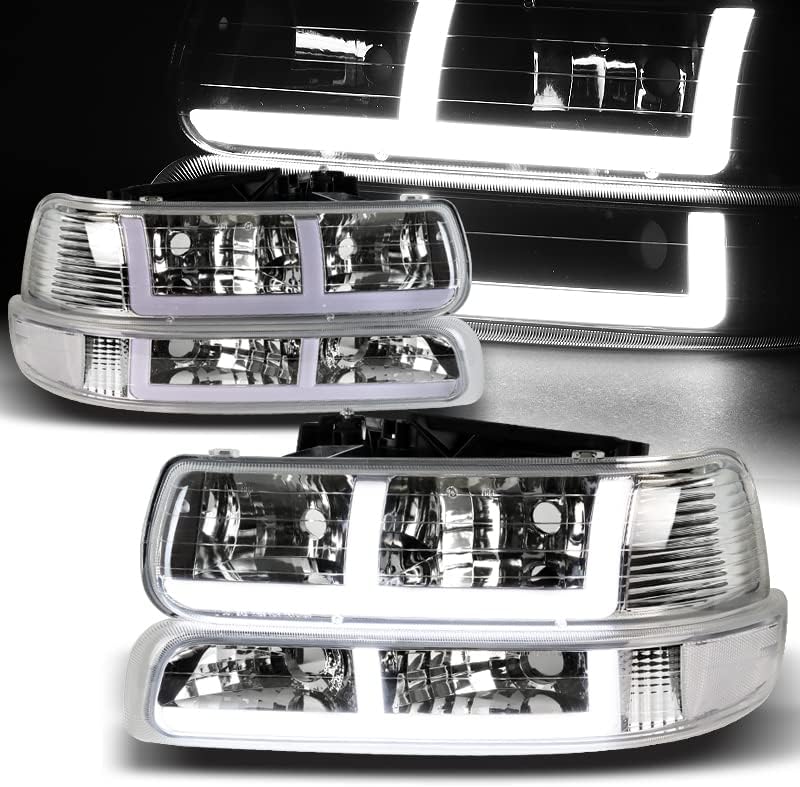 DriftX Performance, 4 бр. светодиодни фарове с хромирано корпус DRL + Бамперные светлини, съвместими с Chevrolet 1999-2006, Прозрачни лещи с Прозрачни Рефлектор, Комбиниран комплект led ?