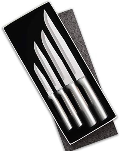 Подаръчен Комплект Ножове за Сватбен букви Stas Cutlery – 4 Готварски Нож От Неръждаема Стомана, със Сребристи Алуминиева дръжка, Произведено в САЩ