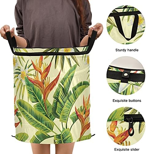 Кошница за дрехи с флорални изскачащи палмови Листа и капак с цип, Сгъваема Кошница за дрехи С Дръжки, Сгъваема Кошница