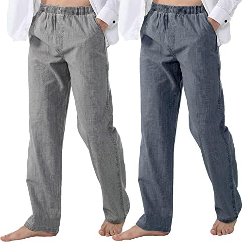CARGOMEN мъжки памучни ленени панталони отделяща еластична талия дантела свободни летни плажни ежедневни йога панталони