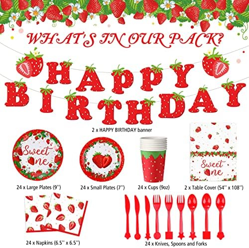 Ягодово Тематичен Комплект Посуда за парти в чест на рождения Ден, Ягодово Украса за Рожден Ден, Банер за рожден