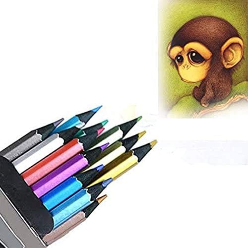 12 Цвята Металик Моливи, Дървени Цветни Моливи, Цветни Моливи за Рисуване за Деца и Възрастни, Рисующих Скици