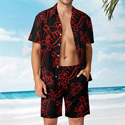 Мъжки Хавайски Ризи и панталони с копчета с къс ръкав и Средния пръст, Лятна Плажно Облекло, Спортно облекло Свободно