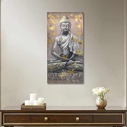 Елаш Буда Платно Стенни Художествена Снимка на Статуя на Будизма Седнала Вдъхновяваща Картина Дзен Медитация Начало Декор