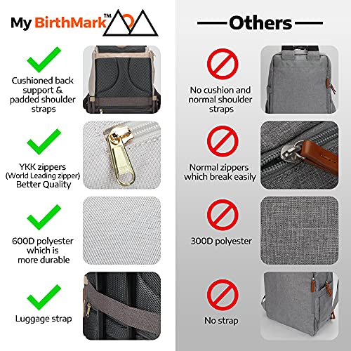 Раница за памперси My BirthMark - Голяма чанта за пелени с безплатен подложка за свободни и торба за прах -Здрава Водоустойчива чанта за памперси -Пътен раница за мама, та?