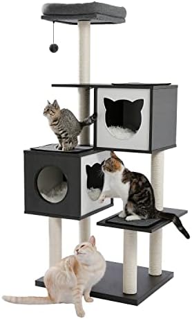 WYFDP Когтеточка за котки и Котенков Дърво с играчка мишка Легло на най-високо ниво за Спокоен сън от сезал за игри (Цвят: