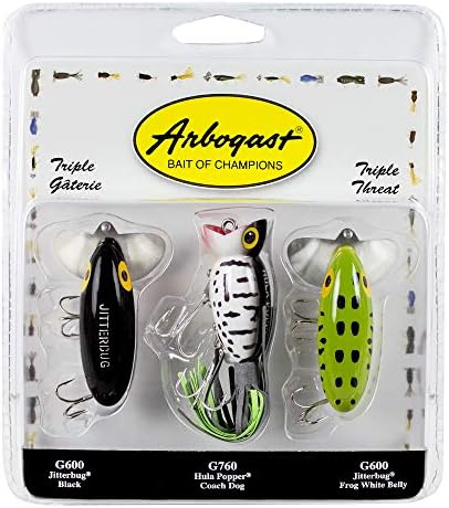 Риболовна стръв Arbogast Triple Threat 3 в опаковка - Включва Джиттербаг-примамки и хула-попър-примамки