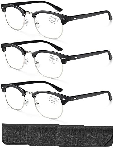 CCVOO, 3 опаковки очила за четене с блокиране на синя светлина, Ретро очила за четене без рамки За мъже и