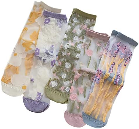 EYVXLX Женски прозрачни чорапи, дантелени чорапи дамски летни прозрачни фини мрежести ластични дантелени жакард прозрачни чорапи