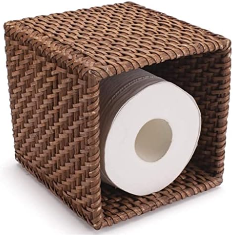 N / A е Квадратна Капак кутии за Салфетки от ратан, Сплетен на Държач за Кърпички за ръчна работа (Цвят: кафяв)