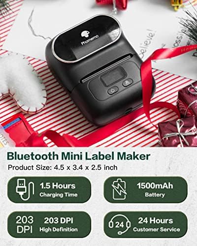 Phomemo M110 Bluetooth Этикетировщик с 3 ролята на 1,18 x 0,79 (30x20 мм), Bluetooth Термопринтер за производството