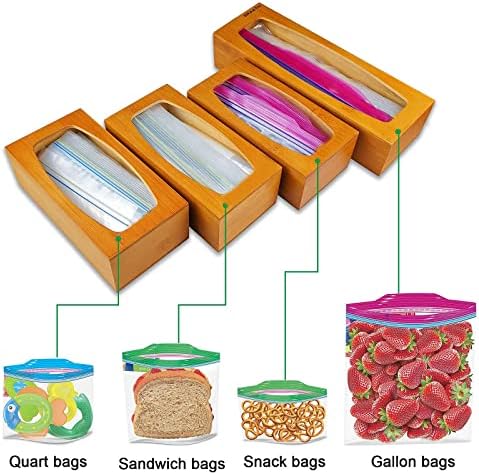 GTCBPNT Бамбук Органайзер за чанти с цип, Поставки за опаковки за съхранение на продукти, Диспенсер за съхранение в Кухненски