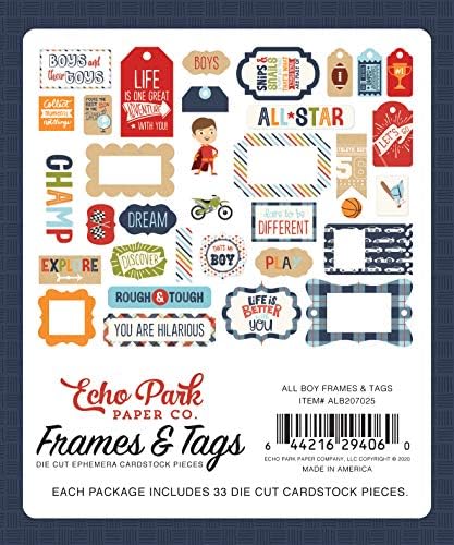 Echo Park Paper Company Всички рамки за момчета и етикети Мимолетно, червени, Зелени, Тъмно сини, Оранжеви, Крафт