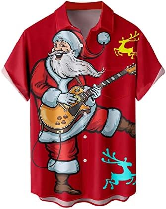 XXBR Коледни Мъжки Ризи с Копчета и Къс Ръкав, Забавна Коледна Риза за Боулинг С Принтом Дядо Коледа, Вечерни Дизайнерски