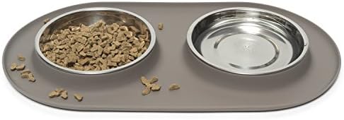 Двойна силиконова ясла за Мръсни котки с чаша във формата на чинии от неръждаема стомана | Мини купа за котешки храна