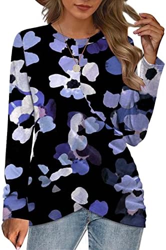 NOKMOPO Минерални Ризи за жени, Дамска Мода, Ежедневни Обикновена Риза с кръгло деколте и Препратка Плисета, Свободна Блуза