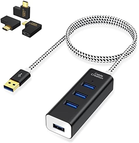 Комплект – 2 броя: 4-портов хъб USB 3.0 CableCreation със скорост 5 Gbit /s + правоъгълен USB адаптер C за